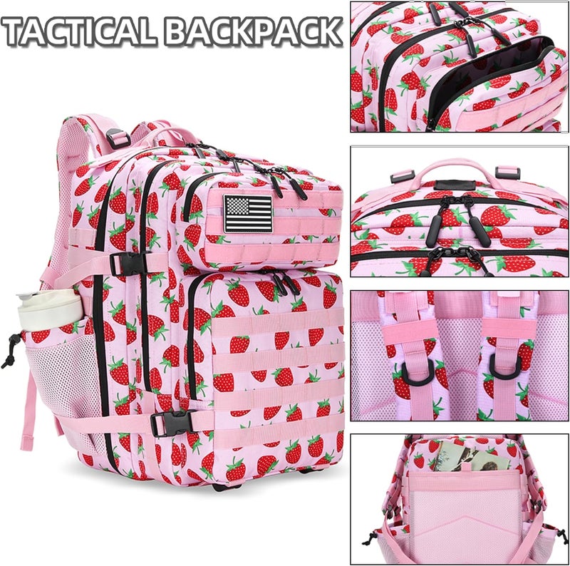 Lovelinks21 45L Tactical Assault Backpack 3 day assault pack with Molle Waterproof backpack Rucksack for Tactical Backpacks (Strawberry) - Image 3